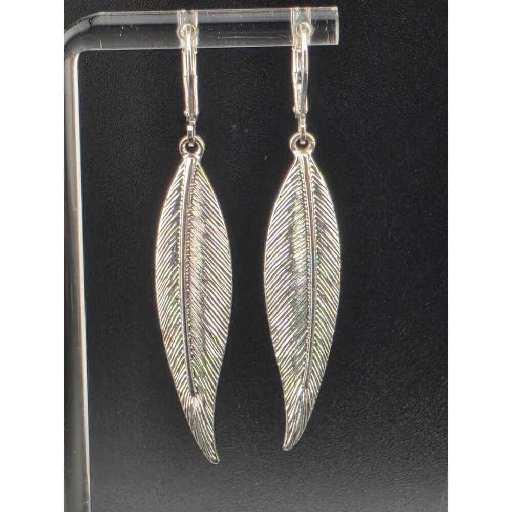 Joan Rivers White Gold Plated Feather 2.5" Chandelier Dangle Earrings Leverback